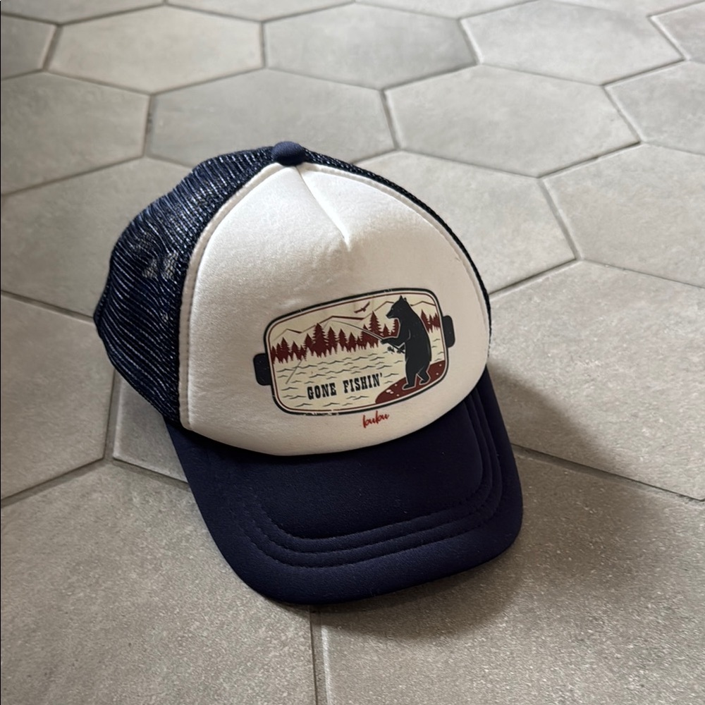 Navy and White Trucker Hat with Bear Graphic bubu los angelos Toddler Boys Hat